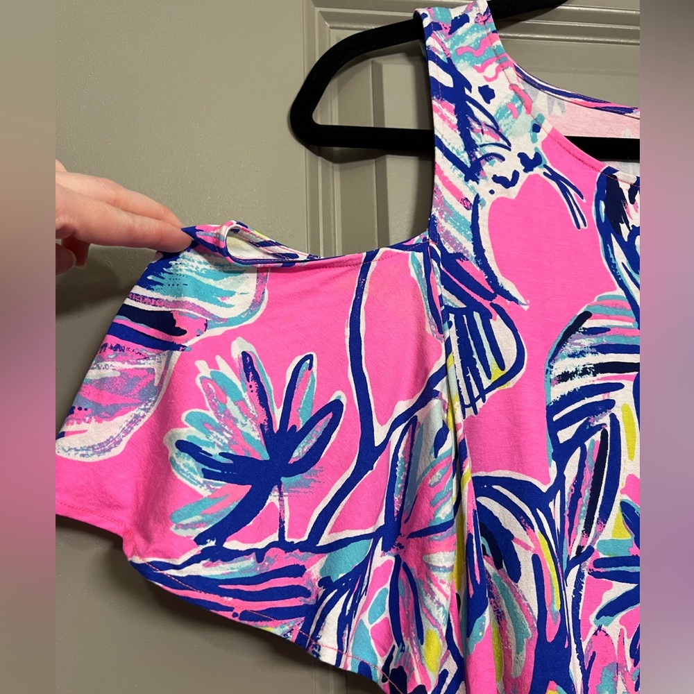Lilly Pulitzer Somerset Open Shoulder Tiki Pink Cabana Dress - Picture 3 of 8